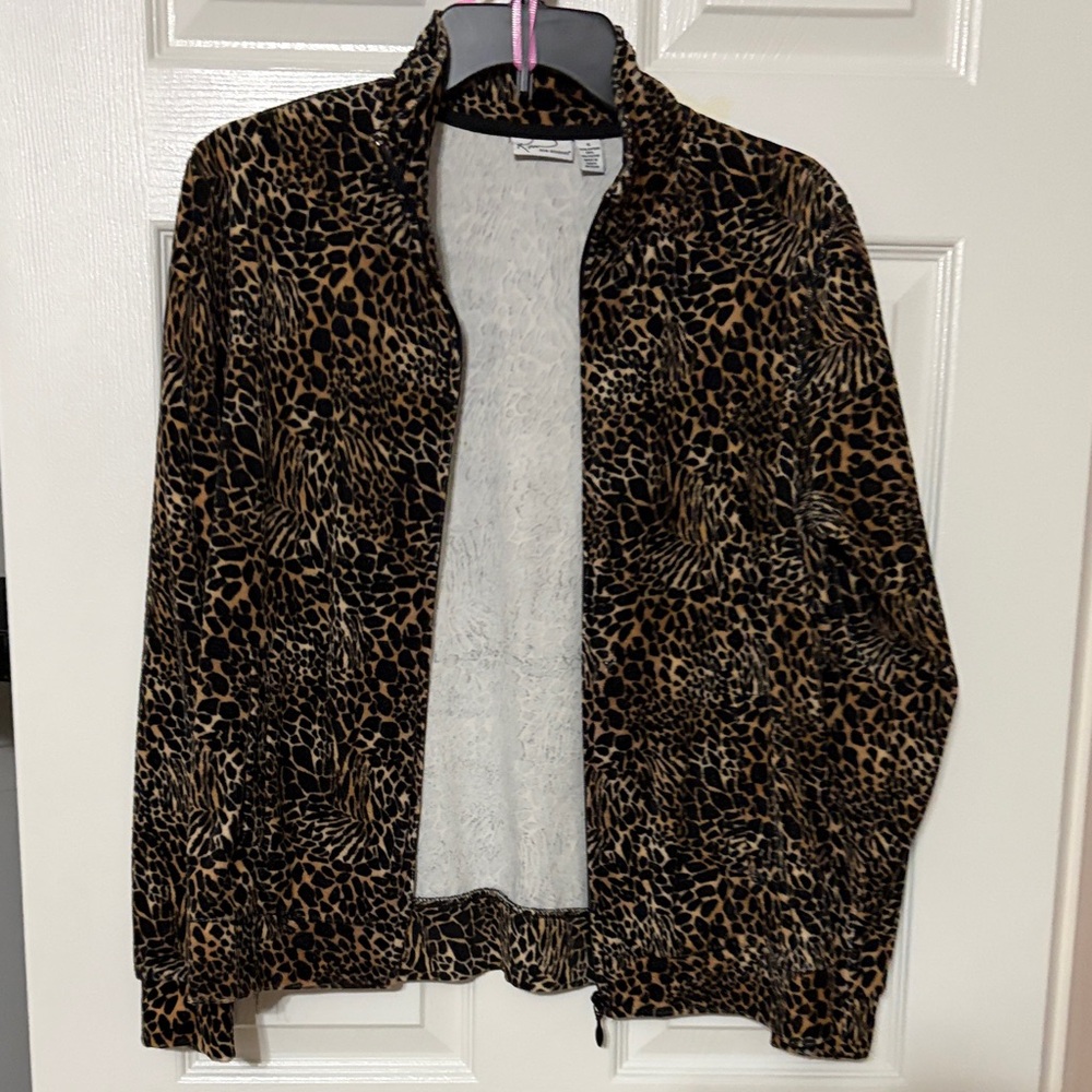 Kim Rogers Brown Leopard Print Bomber Jacket